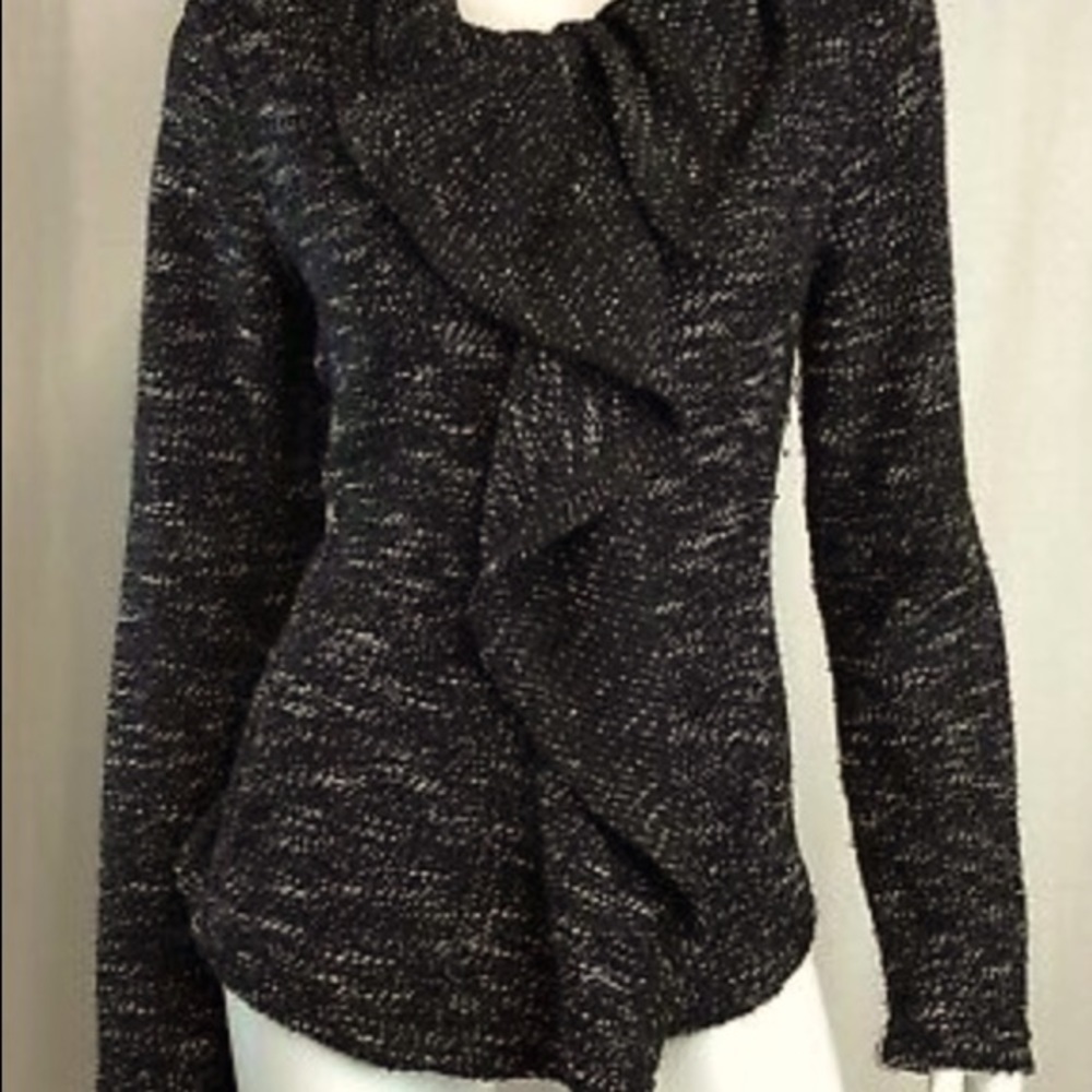 BNCI by Blanc Noir Brown Tweed Knit Ruffle Zip Jacket New